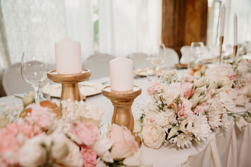 Waiting for guest,table elegance set. Table decoration with flowers.