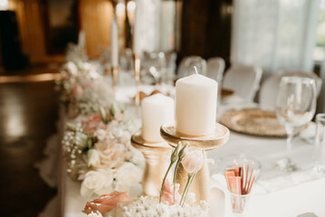 Waiting for guest,table elegance set. Table decoration with flowers.