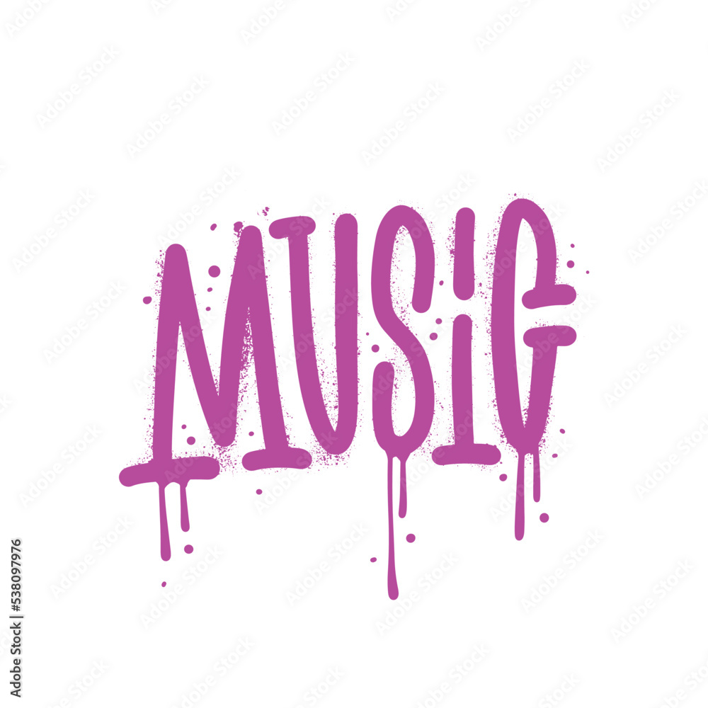 Wall mural Music - urban graffiti word sprayed in pink over black. Textured hand drawn vector illustration for poster, t-shirt or stickers