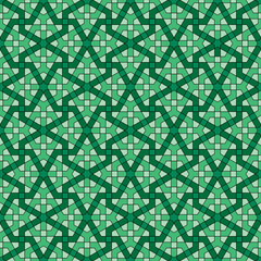 Seamless arabic geometric ornament in green and black colors.