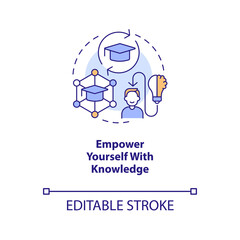 Empower yourself with knowledge concept icon. Boost self confidence at work abstract idea thin line illustration. Isolated outline drawing. Editable stroke. Arial, Myriad Pro-Bold fonts used