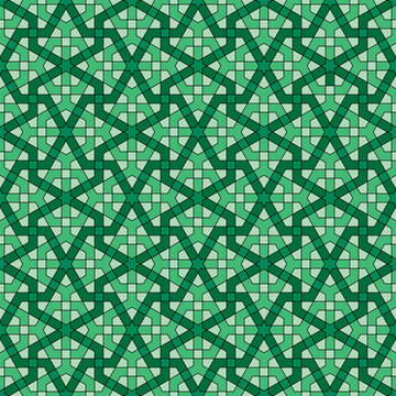 Seamless arabic geometric ornament in green and black colors.