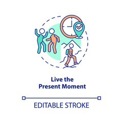 Live present moment concept icon. Mindfulness. Improving self esteem abstract idea thin line illustration. Isolated outline drawing. Editable stroke. Arial, Myriad Pro-Bold fonts used