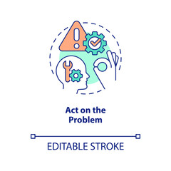 Act on problem concept icon. Solve actual tasks. Improving self esteem abstract idea thin line illustration. Isolated outline drawing. Editable stroke. Arial, Myriad Pro-Bold fonts used