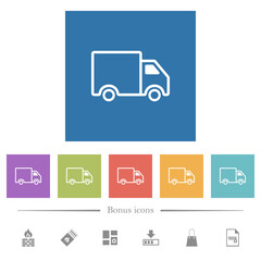 Delivery truck side view outline flat white icons in square backgrounds