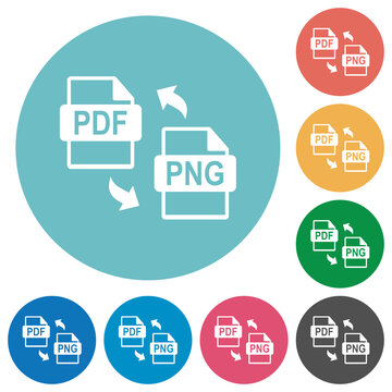 PDF PNG File Conversion Flat Round Icons