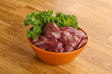 Raw chicken liver in the bowl
