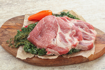 Raw pork neck for cooking