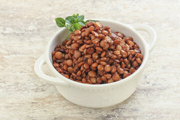 Boiled lentil in the bowl