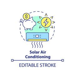 Solar air conditioning concept icon. Alternative energy system. Home cooling abstract idea thin line illustration. Isolated outline drawing. Editable stroke. Arial, Myriad Pro-Bold fonts used