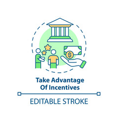 Take advantage of incentives concept icon. Reason for considering alternative energy abstract idea thin line illustration. Isolated outline drawing. Editable stroke. Arial, Myriad Pro-Bold fonts used