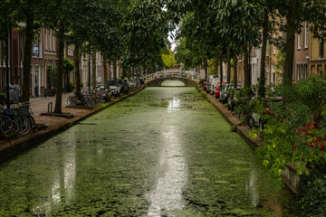 The canals and waterways in the city of Delft, Netherlands