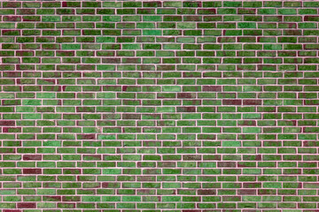 Vintage green brick wall. Construction pattern background.