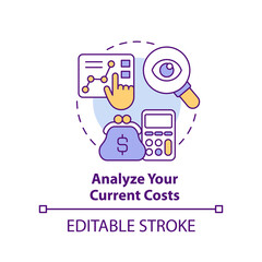 Analyzing current costs concept icon. Eco power. Choosing energy provider factor abstract idea thin line illustration. Isolated outline drawing. Editable stroke. Arial, Myriad Pro-Bold fonts used
