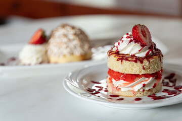 Strawberry short cake on plate