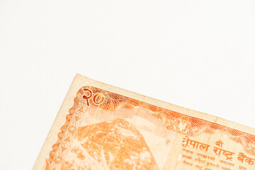 Nepali currency isolated on white background.