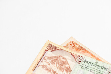 Nepali currency isolated on white background.