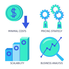 Software pricing strategy flat icon set
