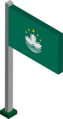 Macau Flag on Flagpole in Isometric dimension.