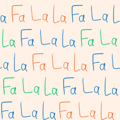 Fa la la song lyrics pattern. Freehand repeated line art illustration. Christmas backdrop design for branding. Festive hand drawn seamless wrapping paper