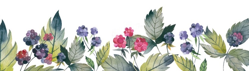 Invitation or greeting card design decorated with berries. Watercolor Greenery frame invitation with leaves, branches, berry. Perfect for wedding, greeting cards, quotes, logos and your unique