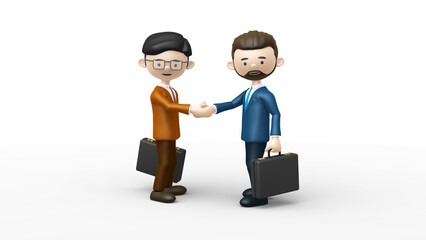 3D illustration of business people shaking hands with white background.
