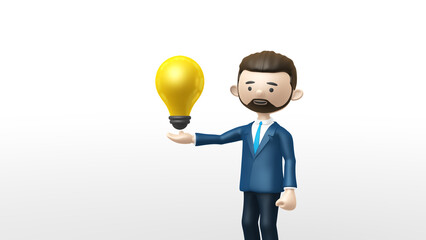 3D illustration of businessman getting successful ideas with white background.