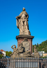 Fototapeta na wymiar The sculpture of Elector Carl Theodor on the old bridges in Heidelberg. Baden Wuerttemberg, Germany, Europe