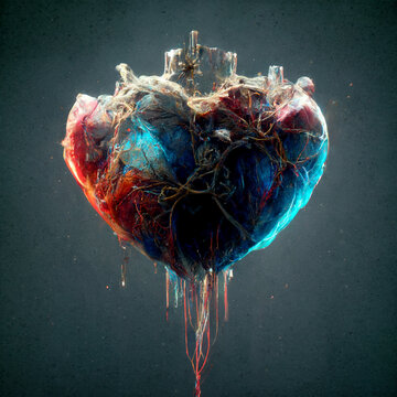 The cybernetic futuristic heart of the robot. Illustration of a mechanical heart.