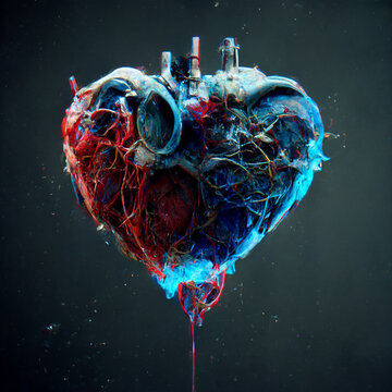 The cybernetic futuristic heart of the robot. Illustration of a mechanical heart.