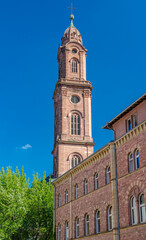 Fototapeta na wymiar Side view of the Jesuit Church in Heidelberg old town.. Baden Wuerttemberg, Germany, Europe