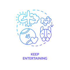 Keep entertaining blue gradient concept icon. Provide pets toys during flights. Stimulate animal activity abstract idea thin line illustration. Isolated outline drawing. Myriad Pro-Bold font used