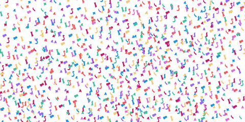 Falling different colored confetti on a white background. Festive background. Vector illustration.
