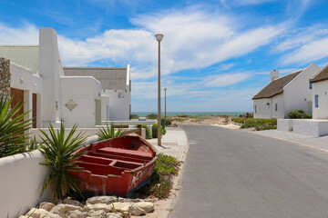 Streets of Paternoster on the West Coast with its white-washed houses - obrazy, fototapety, plakaty
