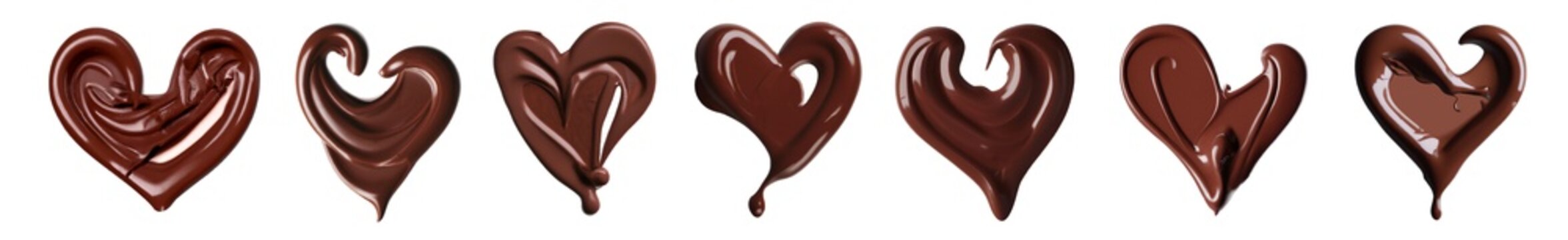 Chocolate splashes in heart shape isolated on white background.