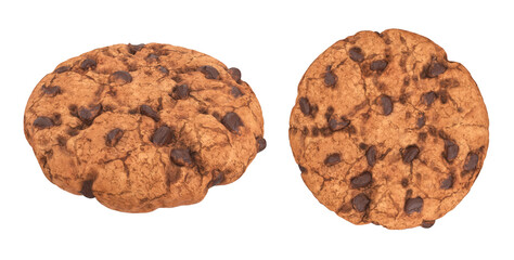 Set of cookies with chocolate chips on a white background, 3d render