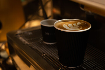 coffee latte art on coffee machine.