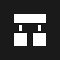 Block diagram pixel dark mode glyph ui icon. Project management. User interface design. White silhouette symbol on black space. Solid pictogram for web, mobile. Vector isolated illustration
