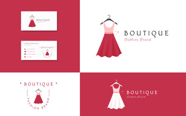 Pink dress boutique logo. fashion and lifestyle boutique brand symbol identity with business card design