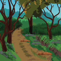 Fototapeta premium Beautiful rural forest landscape illustrations in the wild and natural