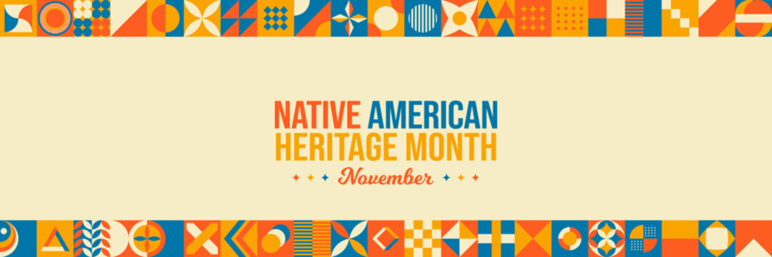 Native American Heritage Month Neo Geometric Background. National native American heritage month. November Awareness Celebration. Horizontal banner vector illustration. Neo Geometric pattern concept