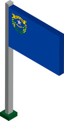 Nevada US state flag on flagpole in isometric dimension.
