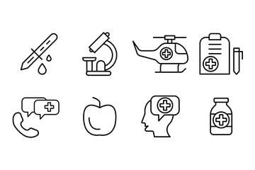 Medical and healthcare icons set. Set of editable stroke icons.Vector set of Medical and healthcare 