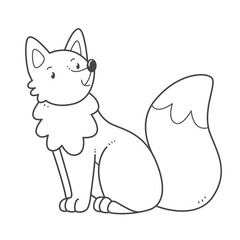 Cute fox cub children's coloring page. Fox coloring book. Vector black and white illustration.