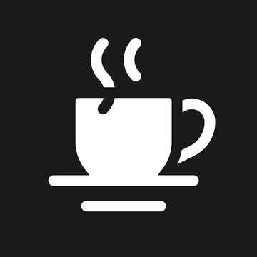 Hot beverage dark mode glyph ui icon. Morning tea. Calming drink. User interface design. White silhouette symbol on black space. Solid pictogram for web, mobile. Vector isolated illustration