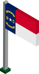 North Carolina US state flag on flagpole in isometric dimension.