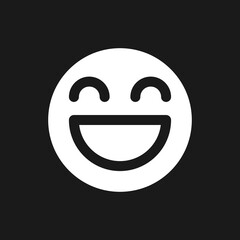 Laughing emoji dark mode glyph ui icon. Feelings expression. User interface design. White silhouette symbol on black space. Solid pictogram for web, mobile. Vector isolated illustration