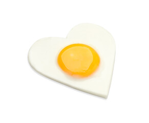 Tasty fried egg in shape of heart isolated on white