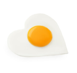 Tasty fried egg in shape of heart isolated on white