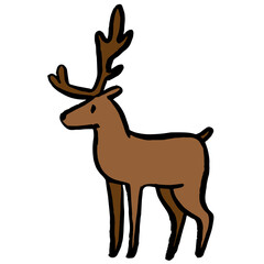 Textured hand drawn ink deer, reindeer christmas illustration